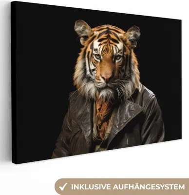 Obrázok produktu pre MuchoWow® - Plátno - Tiger - Portrét - Hnedá - Čierna - Zviera, nástenný obraz, nástenné dekorácie obrazy obývacia izba, 60x40cm
