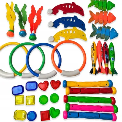 Produktbild von Tauchspielzeug Set für Kinder 34-teilig – Poolspielzeug Wasserspielzeug – Unterwasser Tauchringe & sinkende Edelsteine – Mit Netztasche