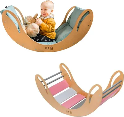 Zdjęcie produktu dla Drewniany bujak "Smile" w kolorze różowym i szarym
