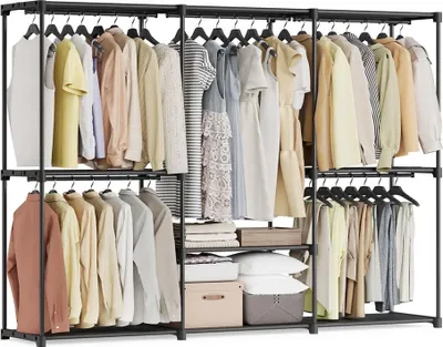 Zdjęcie produktu dla Organizer do szafy Rootz – przechowywanie ubrań – rozwiązanie do szafy – wytrzymała tkanina nietkana – 205 x 43 x 166 cm – czarny