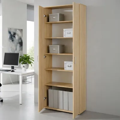 Image de Pazzano - Armoire Polyvalente 2 Portes, 70x189h cm Beige, 5 Étagères