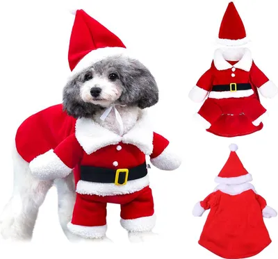 Produktbild von Weihnachtsmannkostüm für Hunde und Katzen, süße Weihnachtskleidung für Haustiere mit Weihnachtsmannmütze