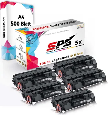 Produktbild von Druckerpapier A4 + 5x Multipack Set Kompatibel für HP LaserJet Pro 400 M 401 dw (CF280A/80A) Toner-Kartusche Schwarz XL 4600 Seiten