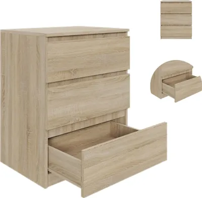 Zdjęcie produktu dla YUMEBLY | Komoda BASIC z 3 szufladami 61x75x40 cm – praktyczna szafka / regał słupek do salonu, sypialni i biura | Dąb Sonoma