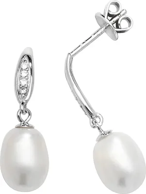 Image de Boucles d'Oreilles Femme Plaqué Rhodium Argent fin 925 avec Oxyde de Zirconium, Perle d'eau douce - 23mm*8mm; TRS22930