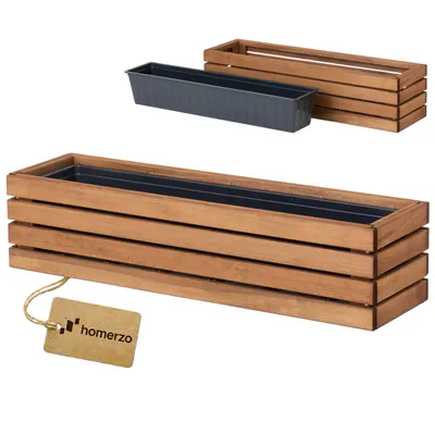 Immagine prodotto di Fioriera in legno rettangolare - impregnata marrone, con inserto in plastica - Fioriera per balcone, giardino e terrazza 86x23 H20