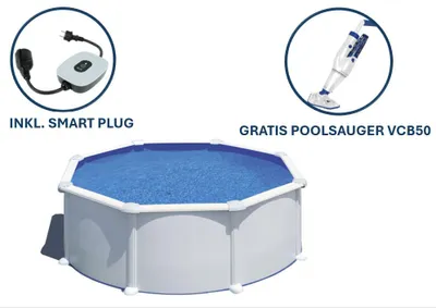 Image de GRE Bassin mural en acier, rond Ø 350 x 132 cm blanc