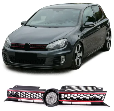 Kühlergrill Sportgrill mit Leiste Rot in Schwarz Glanz für VW Golf 6 VI 08-13 – Produktansicht