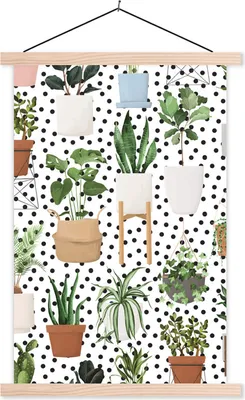 Produktbild von MuchoWow® Textilposter Pflanzen - Zimmerpflanzen - Schwarz - Weiß 40x60 cm mit holzfarbenen Rahmen - Poster