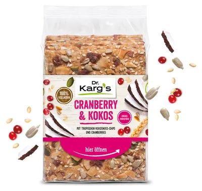 Productafbeelding van Dr. Kargs volkoren knäckebröd met cranberry en kokos, 200g