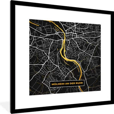Produktbild von MuchoWow® Gerahmtes Poster Mülheim an der Ruhr - Gold - Stadtplan - Karte - Deutschland 40x40 cm - Poster mit Schwarzem Bilderrahmen Wandposter Rahmen Foto Bilder - Poster - Plakat im Rahmen