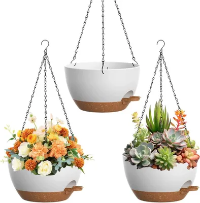 Produktbild von Hängeblumentopf 25 cm, 3 Stück, mit Wasserschale und Drainagelöchern, für Balkon