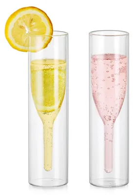 Stiellose Champagnergläser, 2er Set, doppelwandig, Kristallglas