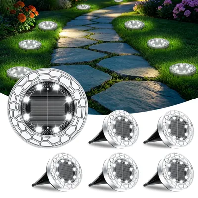 Produktbild von FIFlying 6 Stück Solar Bodenleuchten Aussen 8 LED Solarlampen für außen IP65 Wasserdicht Gartenbeleuchtung Kaltweiß Solarleuchten für Garten Weg Einfahrt Rasen Gehweg Patio Terrasse