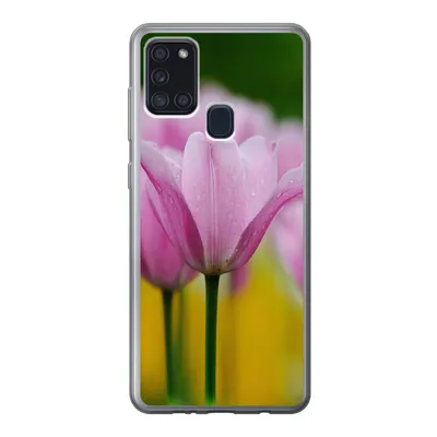 Produktbild von MuchoWow® Handyhülle Schutzhülle Hülle für Samsung Galaxy A21s Blumen - Tulpen - Rosa Silikon Softcase Handy Hülle - Hartschale