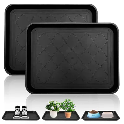 Zdjęcie produktu dla Zestaw podkładek pod buty z tworzywa sztucznego, 2 sztuki, wymiary 42 x 32 x 3 cm, z podwyższonym brzegiem, do użytku w domu i ogrodzie