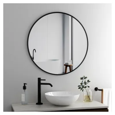 Produktbild von Runder Wandspiegel 40 cm mit schwarzem Metallrahmen für Badezimmer und Wohnräume