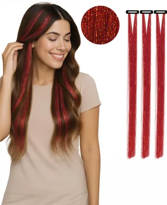 Produktbild von 3 rote glänzende Strähnen Accessoire 50 cm - Einheitsgröße
