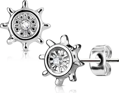Produktbild von 1 Paar Damen Ohrstecker Ohrringe Edelstahl Steuerrad Zirkonia Kristall Autiga®