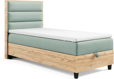 Produktbild von Trinity K-1 Einzelbett 100x200 Mintgrün | Boxspringbett mit Bettkasten | Bonellfederkern & Topper|Polsterbett mit Kopfteil|Lieferung Bordsteinkante