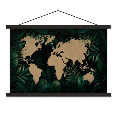 Produktbild von MuchoWow® Textilposter Weltkarte - Pflanzen - Tropische Pflanzen 90x60 cm mit schwarzem Rahmen - Aufhängungssatz
