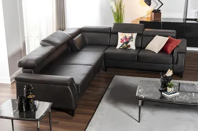 Immagine prodotto di Divano ad angolo Divano a L Divani in pelle Divano nero Funzione letto zona giorno