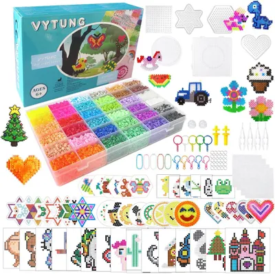 Produktbild von 13.000 Sicherheitsperlen-Set, 36 Farben, 5 mm, 220 Gestaltungskarten, 6 Lochplatten, Sicherheitsperlen-Set für Kinder