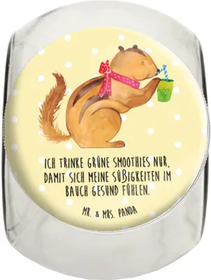 Produktbild von Mr. & Mrs. Panda Süßigkeiten Glas Eichhörnchen Smoothie L 870ml - Gelb Pastell - Geschenk, Lustige Sprüche, Abnehmen, Vorratsglas, Green Smoothies, Bonboniere, Diät