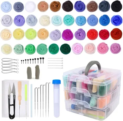 Produktbild von 40 Farben Nadelfilz Set, 72 Stück Filzwolle Nadelfilzen Starter Kit mit Filznadeln Filzwerkzeugen Zubehör und Aufbewahrungsbox für Anfänger Filzwolle Nassfilzen Trockenfilzen DIY Handwerk