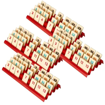 Obrázek produktu pro Sada čtyř úložných desek pro hru Rummikub, s 4 přihrádkami, barva: třešeň