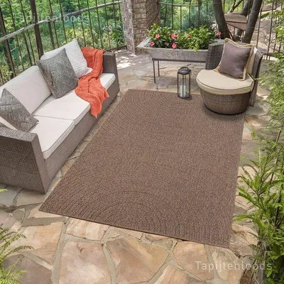 Imagen del producto de Alfombra exterior Unyqoos® Sahara de estilo Japandi – Aspecto de yute, resistente a la intemperie y a los rayos UV, 100% polipropileno, tejido plano, ±1300 g/m², color beige