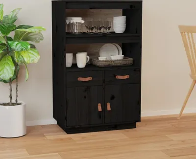 Produktbild von vidaXL Highboard Schwarz 67x40x108,5 cm Massivholz Kiefer