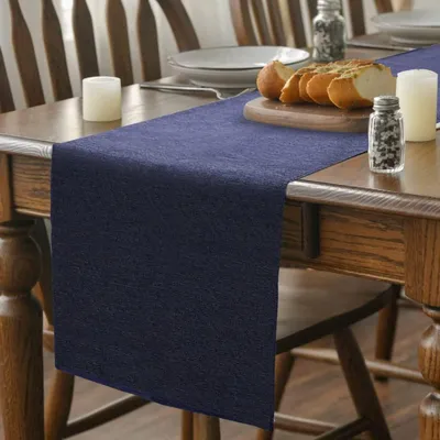 Immagine prodotto di Tovaglia decorativa lavabile, aspetto simile al lino, blu navy, 40 x 180 cm