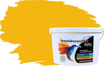 Produktbild von RyFo Colors Bunte Wandfarbe Manufakturweiß Sonnengelb 10l - weitere Gelb Farbtöne und Größen erhältlich, Deckkraft Klasse 1, Nassabrieb Klasse 1