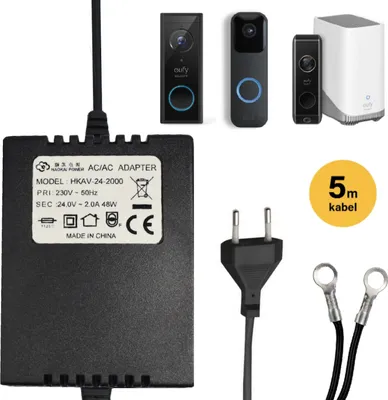 Produktbild von Tool Meister BA48 - Universal Eufy Türklingel-Adapter - 24V 2A Transformator für smarte Türklingeln mit 5m Kabel