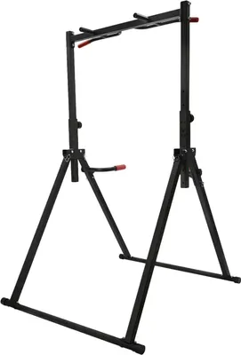 Obrázok produktu pre Pull-up bar & dip station - Voľne stojaci stojan - Nastaviteľná výška 1,75-2,3 m - Max. 200 kg - Uhlíková oceľ - Rozmery 1,16 × 1,33 m - Čierna