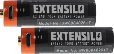Produktbild von EXTENSILO 2x AA Mignon Akkus mit Micro USB-Anschluss (920 mAh, 1,5 V, Li-Ion)