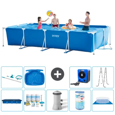 Produktbild von Intex-Schwimmbecken mit rechteckigem Rahmen – 450 x 220 x 84 cm – Blau – im Lieferumfang enthalten Abdeckung - Wartungspaket - Filterpumpe für Schwimmbad - Filter - Bodenplane - Reinigungskit