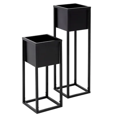 Produktbild von ML-Design 2er Set Blumenständer, 21x50/21x70 cm, Schwarz, aus Metall