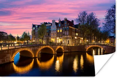 Produktbild von MuchoWow® Poster Amsterdam - Nacht - Gracht 180x120 cm - Fotoplakat