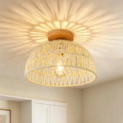 Produktbild von JDONG Deckenleuchte Wohnzimmer Rattan, Ø30CM,E27 Deckenlampe mit Rattan Lampenschirm, Vintage Landhausstil Deckenlampe, Deckenlampe für Schlafzimmer