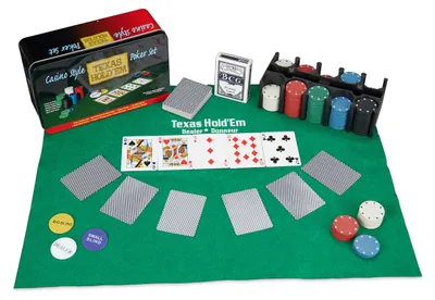 Produktbild von Relaxdays Pokerset, 200 Chips, Spielmatte, 2 Kartendecks, Dealerbutton, Blindbuttons, Casino-Feeling, Profi Pokerspiel