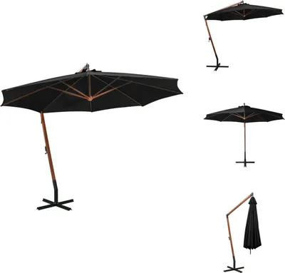 Produktbild von vidaXL Ampelschirm mit Mast Schwarz 3,5x2,9 m Massivholz Tanne -  Sonnenschirme & Sonnenschutze