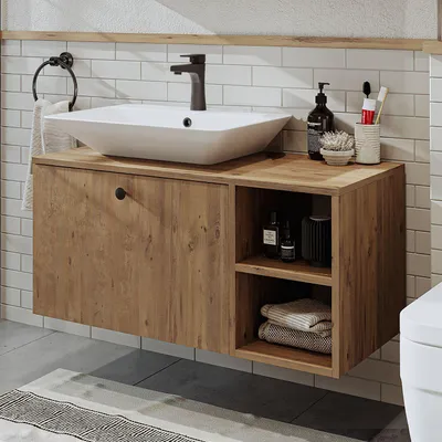 Image de Skye Decor, meuble de salle de bain de haute qualité avec vasque intégrée, 100% MDF, bois d'épicéa Atlantique, 95 cm