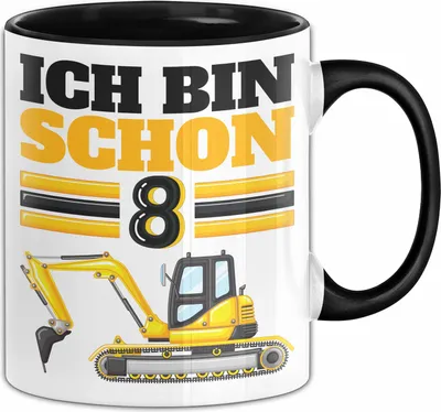 Produktbild von 8. Geburtstag Geschenk Tasse Becher Jungs Bagger Ich Bin Schon 8 (Schwarz)