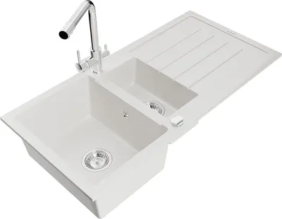 Produktbild von Mexen Andres Granitspüle 1,5-becken mit Abtropffläche und Küchenarmatur Duero, weiß - 6515-20-671600-00