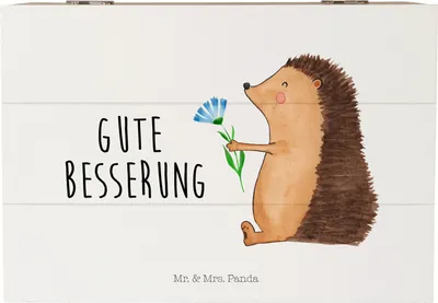 Produktbild von Mr. & Mrs. Panda Holzkiste Igel Blumen 22 x 15 cm - Weiß - Geschenk, Besuch, Truhe, Krankheit, Kiste, holz, Box, Holztruhe, Lustige Sprüche, Krankenhaus, Geschenkbox