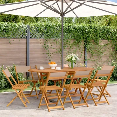 Produktbild von "im Angebot" Gartenstühle 8 Stk. - bis 150 kg - Klappbar Taupe Stoff und Massivholz - Stapelsessel CC9590