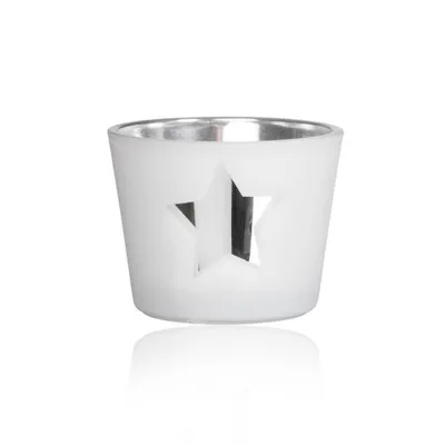 Produktbild von Teelichtglas „STAR“ Ø 6cm x 4,5cm Windlicht mit Sternmotiv Weiß