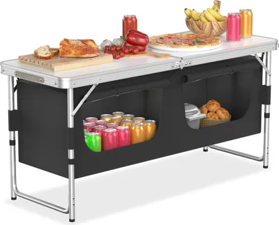 Produktbild von JOIEYOU 120x47x62cm Outdoor Camping Küche Set Faltbare Camping-Schränke inkl. 5mm MDF Platten & Tragetasche & Metallrahmen Mobile Zeltschrank für Picknicks Strandausflüge Grillabende